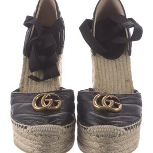 Black Gucci GG Marmont espadrille wedge- lightly worn